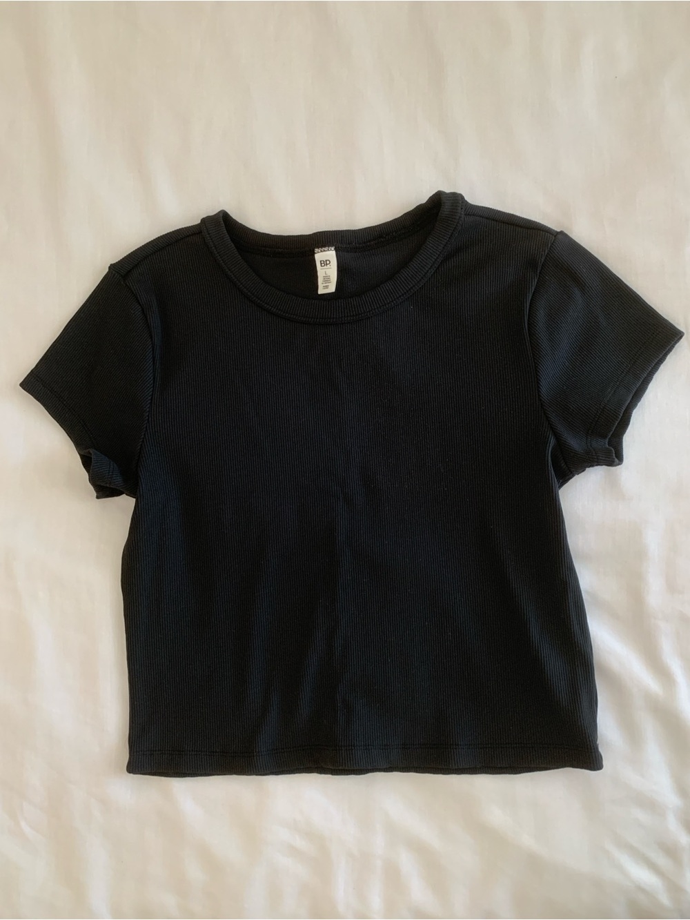 EUC BP Nordstrom Black Ribbed Fitted Crop TShirt Baby Tee Large L